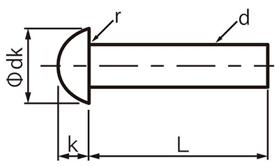 アルミ製 丸リベット (軸径x首下長)の寸法図