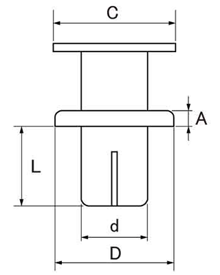 アルミ ハンドリベット HA-RHタイプ(取り外し簡略化タイプ)の寸法図