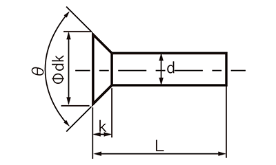 ステンレス SUS316L(A4) 皿リベット (軸径x全長)の寸法図