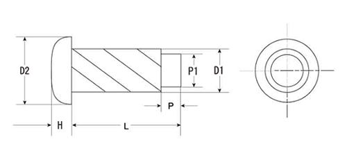 ステンレス SUS316L(A4) パーカー鋲(打込み鋲)の寸法図