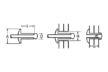 鉄-鉄 ブラインドリベット NS(ニッセン製)の寸法図