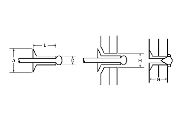 アルミ-鉄 ブラインドリベット NSA 皿頭(ニッセン製)の寸法図