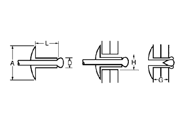 アルミ-鉄 ブラインドリベット NSA ラージフランジ(ニッセン製)の寸法図
