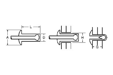 アルミ-鉄 ブラインドリベット NSA クローズド(ニッセン製)の寸法図