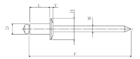ロブテックス アルミ-鉄 ブラインドリベット(厚肉強化型)(NSA-T)(丸頭)の寸法図