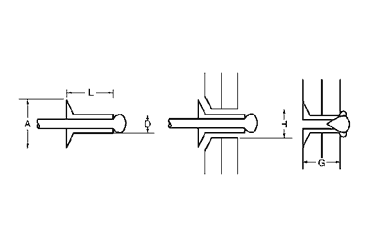 アルミ-アルミ ブラインドリベット NA 皿頭(ニッセン製)の寸法図