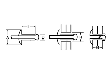 アルミ-ステン ブラインドリベット NTA 丸頭(ニッセン製)の寸法図