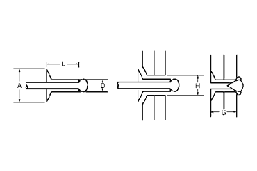 アルミ-ステン ブラインドリベット NTA-K 皿頭(ニッセン製)の寸法図