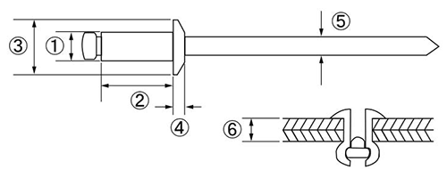 ステン-ステン ブラインドリベット ヘッダー品 NST-H (ニッセン製)の寸法図