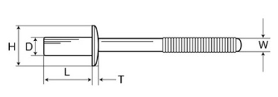 ロブテックス ステン-ステン ブラインドリベット (クローズドタイプ)(NST-CN)(丸頭)の寸法図