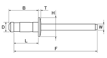 ロブテックス ステン-ステン ブラインドリベット (プレス品)(NST-EX)(丸頭)の寸法図