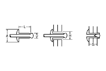 銅-銅 ブラインドリベット NCC(ニッセン製)の寸法図