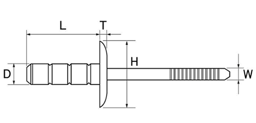 ロブテックス 鉄-鉄 マルチバルブ 高強度リベット(ラージフランジ)(LSBM-LF)(丸頭)(受注生産品)の寸法図