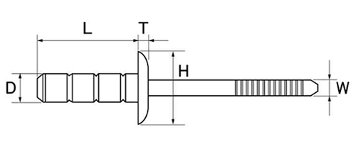 ロブテックス ステン-ステン マルチバルブ 高強度リベット (LTBM)(丸頭)(受注生産品)の寸法図