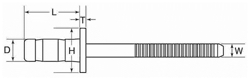 ロブテックス ステン-ステン ブラインドリベット (クローズドバルビング タイプ)(NST6-CEX)(丸頭)の寸法図