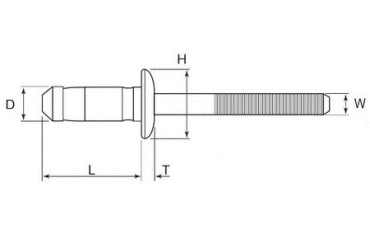 ロブテックス 鉄-鉄 ワイドバルブリベット丸頭LSWB (高強度・広範囲カシメ用)の寸法図