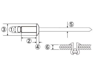 ロブテックス 鉄-鉄 ブラインドリベット (NS-EB)(エコBOX)(丸頭)の寸法図