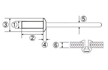 ロブテックス アルミ-鉄 ブラインドリベット(シールドタイプ)NSA-C (丸頭)エコBOXの寸法図