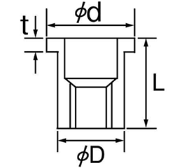 エビ ローレットナット (スチール)(平頭形状)(ラージフランジ)ECOパック(NSD-RMP)の寸法図