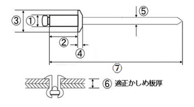ロブテックス ステン-鉄 ブラインドリベット (NSS-P)(パック入)(丸頭)の寸法図