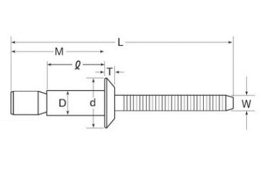ロブテックス 鉄-鉄 Sボルト 高強度リベット(インナーロック) LSL(丸頭)の寸法図