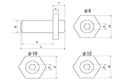 ロブテックス ワンサイドボルト STロック(エビ)CNTH (ステンレス/鉄)の寸法図