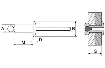 ACリベット アルミ-鉄 ブラインドリベット AC(アブデル)の寸法図