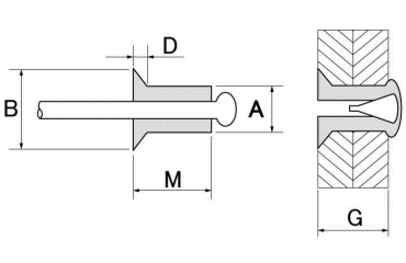 ACリベット アルミ-鉄 ブラインドリベット皿頭 AC-K(アブデル)の寸法図