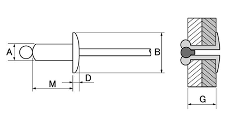 ACリベット アルミ-鉄 ブラインドリベット ラージフランジタイプ AC-LF (アブデル)の寸法図
