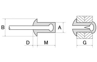 ACリベット アルミ-鉄 ブラインドリベット シールドタイプ AC-C(アブデル)の寸法図