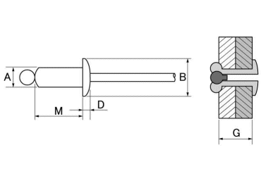 ACリベット アルミ-アルミ ブラインドリベット AC-A(アブデル)の寸法図