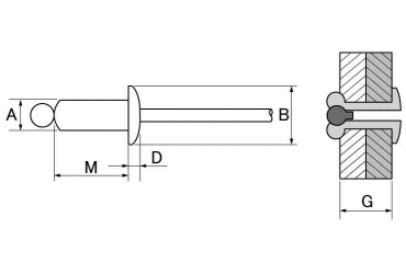 ACリベット アルミ-ステン ブラインドリベット AC-AS(アブデル)の寸法図