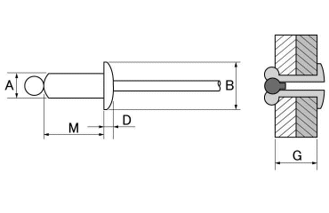 ACリベット ステン-ステン ブラインドリベット AC-SS(アブデル)の寸法図