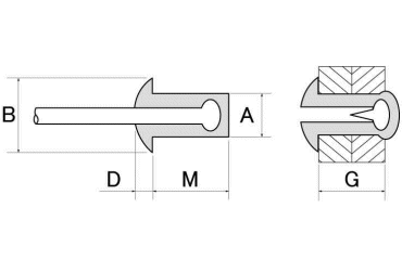 ACリベット ステン-ステン ブラインドリベット シールドタイプ AC-SSC(アブデル)の寸法図