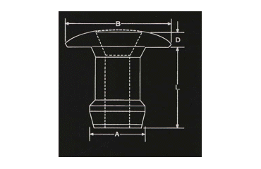 鉄 ブリッブ・リベット(丸頭)(アブデルック製)K1821の寸法図