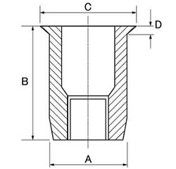 鉄 ブラインドナット 皿頭形状 Eタイプ (SM●-E)(JET FAST品)の寸法図