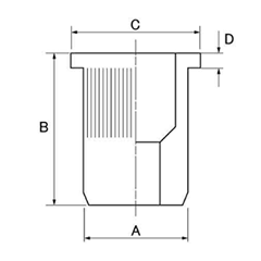 鉄 ブラインドナット ローレット形状 (ラージフランジ) AVP-LM●(JET FAST品)の寸法図