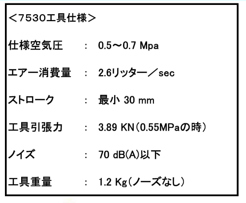 アブデルック エアーリベッター(スピード工具)7530型の寸法表