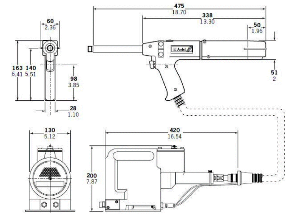 アブデルック エアーリベッター(スピード工具)7530型の寸法図