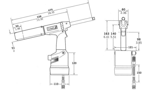 アブデルック エアーリベッター(スピード工具)7537型の寸法図