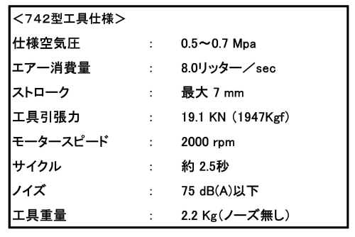 アブデルック エアーナッター(スピード工具)742型の寸法表