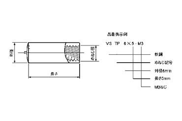 軟鋼 めねじスタッド MS-TP型(外径＝8) 日本ドライブイットの寸法図