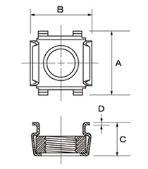 鉄 ケージナット K型 (角穴はめ込み型ナット)の寸法図