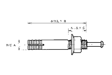 鉄 メタルヒットアンカー (おねじ芯棒打込式)の寸法図