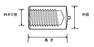 軟鋼 めねじスタッド(CDフクロナット) FTPC型(外径＝6)(日本フラッシュ製)の寸法図