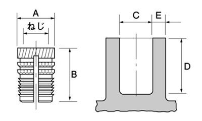 黄銅 プレスロック (PLK型)の寸法図