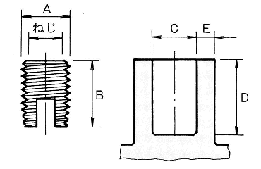 黄銅 スクリューサート (SCT型)の寸法図