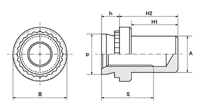 鉄 セルブラインドナット(クローズドタイプ+G38：G47) FSHTの寸法図