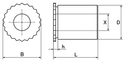 鉄 ネジ無しセルスペーサー(DFBH-●-●)の寸法図