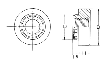 鉄 ボーセイ クリンチング ブローチングナット(TKF)(PCボード用)の寸法図